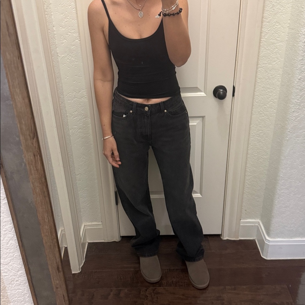 NEW NWT Zara regular fit hight rise long leg rigid jeans